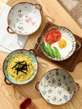 7.5inch Japanese Household Noodle Bowl Ceramic Soup Bowl With Handle Salad Pasta Bowl Kitchen Tableware Microwave Oven Bakware