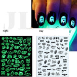 3D Luminous Nail Stickers Decals Black White Spider Web Skull Alien Planet Glow In The Dark Halloween Manicure Foils Tattoo Tips