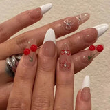 24Pcs/Box Shiny Cute False Nails French Almond Nails Simple Heart Design Sweet Press on Nails Full Cover Wearable Manicure Art