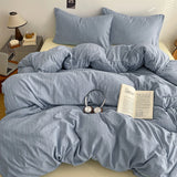 Korean Bedding Full Sets Blue New Soft Striped Queen Bed Sheets Duvet Cover With Pillowcase No Filling Bedroom Decor