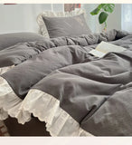 Princess Style Bedding Sets INS Ruffle Lace Bow Quilt Cover Home Romantic Bedclothes Decor Woman Girls Bedroom Duvet Cover 4pcs