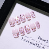 10Pcs Sweet Cute Handmade Press on Nails Flower Butterfly Fake Nails Glossy Diamond False Nails Full Cover Acrylic Nail Tips Art