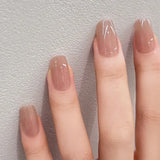 24Pcs Nude Pink Nail Tips Short Round Head False Nails with Design Wearable Finished Fake Nails Full Cover Press on Nails