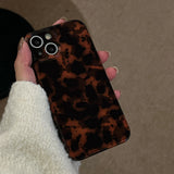 Stylish Dark Color Tortoiseshell Amber Soft Glossy Cover Case for iPhone 16 15 14 13 12 11 Pro Max Plus