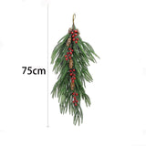 Single Piece Christmas Artificial Pine Hanging Spray with Red Berries Pinecones, Winter Greenery Stem for Mantel Stair Holiday