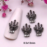 10-Pcs Halloween Ornaments 3D Metal Nail Art Decorations Gold Silver Black Skull Spider Hand Skeleton Design Nail Accessories