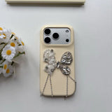 Fresh Color Luxury 3D Silver Rhinestone Lace Bow Yellow Phone Case for iPhone 17 16 15 Pro Max Shockproof Back Cover