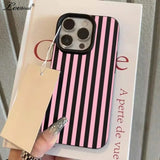 Luxury Double Color Contrast Stripe Case for iPhone 17 16 15 Pro Max 14 Plus 12 13 11 Colorful Lichee Leather Shockproof Cover