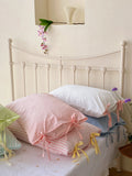 Pure Cotton Pillowcases  Knot Tied Set of Two  Color Versatile Ins Girl's Heart Cotton Fabric Rectangular Shape