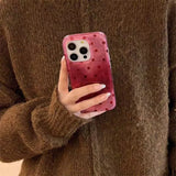 Adorable Heart Phone Case For iPhone 17 16 Pro Max 15 14 13 12 11 XS X 7 8 Plus 16e With Cute Dot Raspberry Red Background Cover