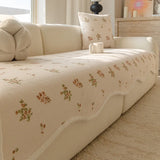 Lovely Floral Print Wavy Edge Sofa Cushion Thick Plush Warm Sofa Cover for Autumn Winter Elegant Sectional Anti Slip Home Decor