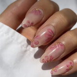 24pcs Pink Almond False Nail Art Datachable Cute Cherry Bow Design Nails Sets Press on Mid-length French Fake Nails Tip Finished