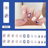 24Pcs  Small Fresh Manicure Full Coverage Short Round Nail Removable Reusable Fake Nails Coffin Cute Kawaii Press On Nails Art