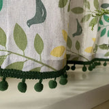 Bird Foliage Imitation Hemp Window Curtain Green Ball Pendant Lace Leaf Pattern Short Curtain Decorate  Living Room Curtain