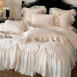 4Pcs French Princess Style 100% Cotton Romantic Long Stella Cotton Lace Duvet Cover High-end Feeling Padded Thickened Bed Cover