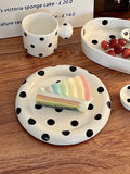 Sugar Miss Polka Dot Ceramic Plate Hepburn Style round Bubble Spoon Long Handle Elliptical Dessert Plate Chinese Manufacturer