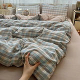 Ikeehome  new class A high gram weight linen raw hemp four-piece set jacquard quilt cover bed sheet student dormitory three-piece set