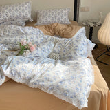 Princess Floral Bedding Set Lace Romantic Rose Flat Fitted Sheet With Orange Pillowcases Soft Polyester Full Size For Women Girl