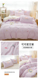 Pink Bedding Sets Solid Color Washed Cotton Home Girls Bedroom Decor Duvet Cover Pillowcase Bedspread Embroidery Four Piece Set