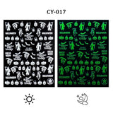 3D Luminous Nail Stickers Decals Black White Spider Web Skull Alien Planet Glow In The Dark Halloween Manicure Foils Tattoo Tips