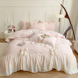 Korean Princess Lace Bedding Set Beautiful Solid Color Lace Pleated Duvet Cover Luxury Girl Wedding Home Textile Bed Sheet Cover