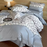 4Pcs French Princess Style 160 Counts Long Stella Cotton 100% Cotton Edge Bedding Duvet Cover 200x230 220x230 Four Seasons