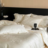 4Pcs Jacquard Egyptian Cotton Luxury Bedding Set Soft Silky Single Queen King Duvet Cover Set Flat/Fitted Bed Sheet Pillowcases