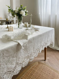 Embroidery Lace 100% Cotton White Flower Tablecloth for Home Wedding Party Decoration Table Cloth Luxurious Table Cover