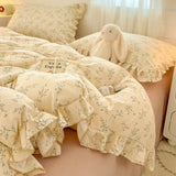Princess Style Bedding Sets Ruffle Lace Bow Quilt Cover Romantic Bedclothes Decor Woman Girls Bedroom Duvet Cover 4pcs