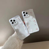 Cute Love Heart Pearl Diamond Phone Case For iPhone 16 15 14 13 12 11 Pro Max Korea Girl Soft Cover Epoxy Glitter Shell