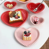 Creative Pink Bead Dots Ceramic Heart Dinner Plate Tableware Home Dessert Cake Plate Porcelain Salad Plate Kitchen Utensils New