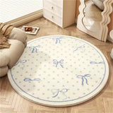 Round Bowknot Pattern Bedroom Rug Cartoon Cute Living Room Carpet Polyester Cozy Decoration for Girls Home Bedroom