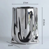 Silver Ruffled Flower Vase Ceramic Vase Porcelain Flower Arrangement Decoration Bag Shape Terrarium Home Decoration Vases Pots