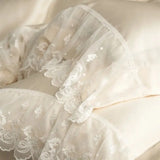 Flowers Embroidery Romantic Lace Edge Bedding Set 800TC Lyocell Silky Cooling Duvet Cover Flat/Fitted Bed Sheet Pillowcases 4Pcs