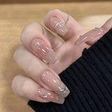10Pcs Handmade Press on Nails Full Cover Elegant Design French Ballerina Cute Pink False Nails Wearable Manicure Nail Tips Art