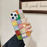 Retro Autumn And Winter Colorful Square Foil Pattern Phone Case For iPhone 17 16 15 14 13 12 11 Pro Max XS XR 7 8 Plus 16e Cover