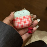 Lovely Mint Green Red Grid Pattern Apple Pendant Shockproof Protective Case for AirPods 1 2 3 4 Pro 2 Silicone Earphone Cover