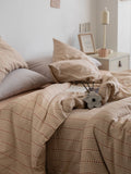 Ins Sle Pure Cotton Double Layered Bedding Set Simple Nordic Plaid Bed eet Cover Duvet Cover Bed Canopy Four Piece Set