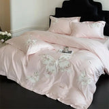 Premium 1000TC Egyptian Cotton Luxury Butterfly Embroidery White Bedding Set Duvet Cover Flat/Fitted Bed Sheet Pillowcases 4Pcs