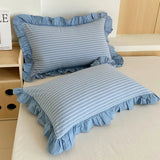 100% Cotton Lace Pillowcase 48x74cm Yarn-dyed Washed Cotton Stripe Pillow Cover Bedding Decorative Pillow Sham With Zipper