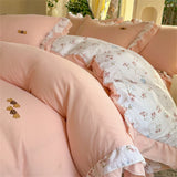 Korean Style Bedding Sets Four Piece Set With Lace Bed Flat Sheet Pillowcase Duvet Cover Set 200x230cm King Size Home Textiles