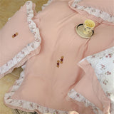 Korean Style Bedding Sets Four Piece Set With Lace Bed Flat Sheet Pillowcase Duvet Cover Set 200x230cm King Size Home Textiles