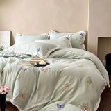 4Pcs Winter Thickened Milk Velvet Butterfly Embroidery Bedding Set Wide Edge Duvet Cover Set Flat/Fitted Bed Sheet Pillowcases