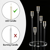 Detachable Clear Acrylic 5-Taper Candelabra, Gold Plated Rim Holder, Shatterproof Table Centerpiece, Not Fit Real Burning Candle