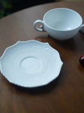 Ins Ceramic Handgrip Coffee Cup Exquisite Afternoon Tea Cup Dish 2Pcs Set French Style Household White Relief Drinkware