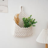 Handmade Macrame Hanging Storage Basket Magazine Flower Organizer Pouch Small Stuff Organization Home Room Cafe Shop Decor