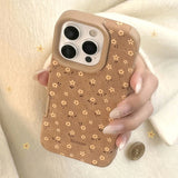 Retro Autumn Full Screen Yellow Flowers Suede Leather Texture Phone Case for iPhone 16 15 14 13 12 11 Pro Max Shockproof Cover