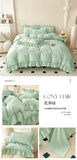 Rose Flowers Embroidery Ruffle Lace Bedding Set Washed Cotton Duvet Cover Set Skin Friendly Bed Sheet Pillowcases Princess Style