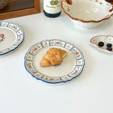 French Printed Ceramic Plate Vintage Household Serving Plates High-end Western Style Pasta Disc Exquisite Patchwork Tableware