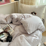 Bedding Set Double Layered Yarn INS Girls Mushroom Soft Washed Cotton Bed Sheet Queen King Size Duvet Set Pillowcase Bed Sheet